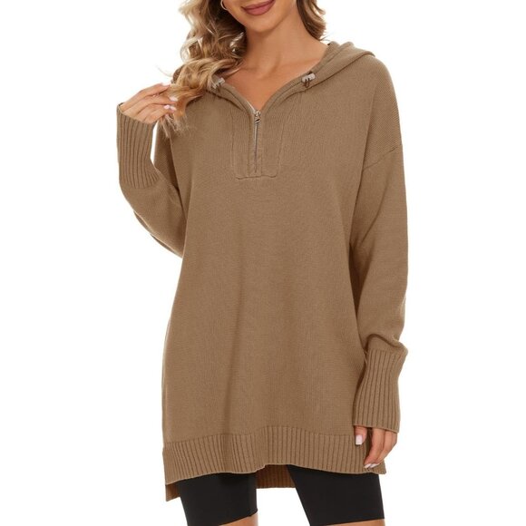 Sweaters - Women's Cotton Half Zip Hoodie Sweatshirt Casual Long Sleeve Pullover